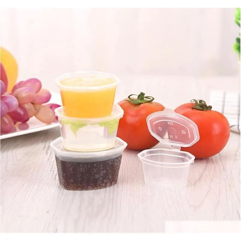 75ml/3oz disposable plastic sauce cups with lid seasoning chutney box clear take-out box food takeaway small storage box 100pcs