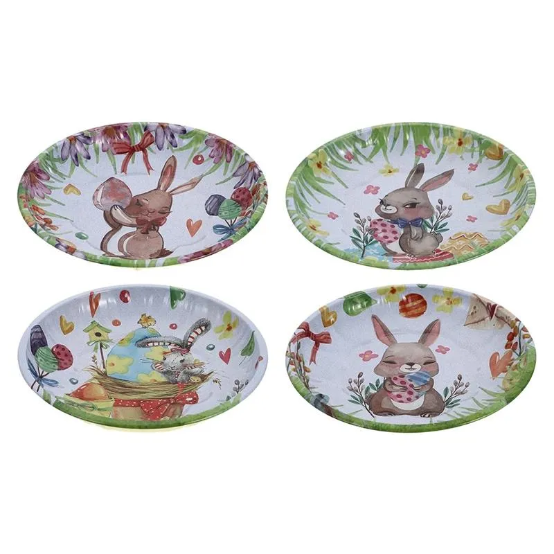 Cartoon Rabbit Fruit Plate Easter Day Kids Gift Iron Nut Tray Decorative Snack Plate Kitchen Fruit Storage Tray 19.5cm LX4616