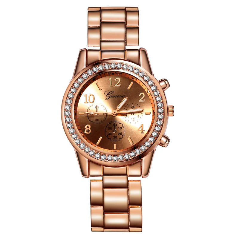 Kvinnors Klockor Geneva Rhinestones Watch Ladies Gold Watch Luxury Fashion Classic Watch
