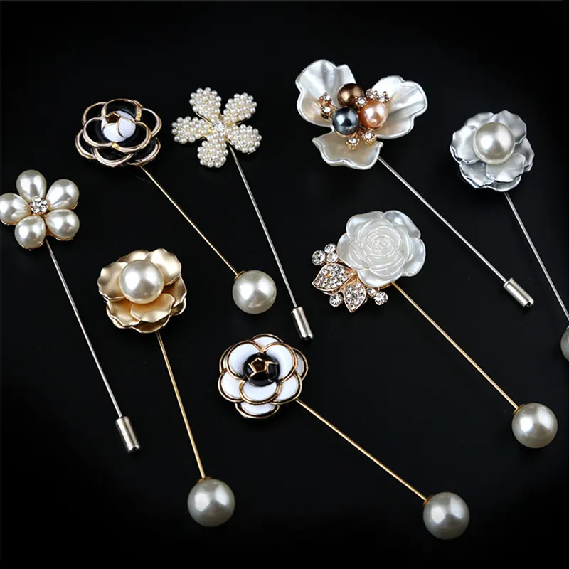 Other Groom Accessories Fashion Sweater Brooch Rose Flower Corsage Camellia Long Needle Pin For Women Shawl Shirt Collar Accessories