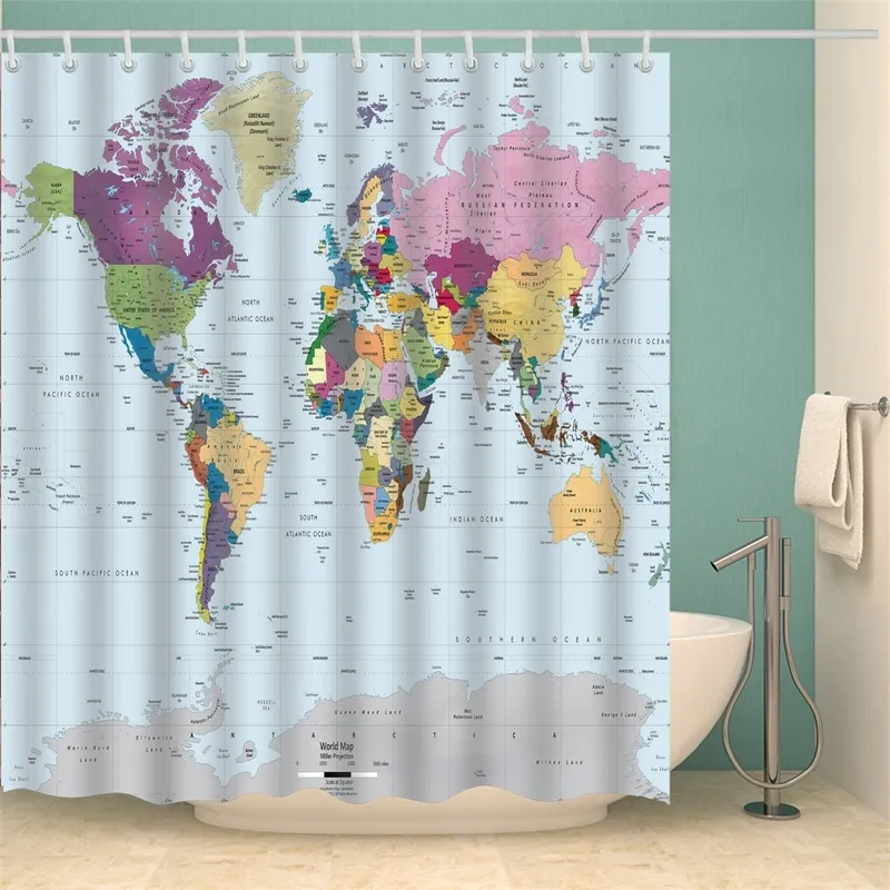 Étanche carte du monde rideau de douche pour salle de bains rideaux de bain extra long 180 * 200 cm 3D Blackout rideau de douche Y200108