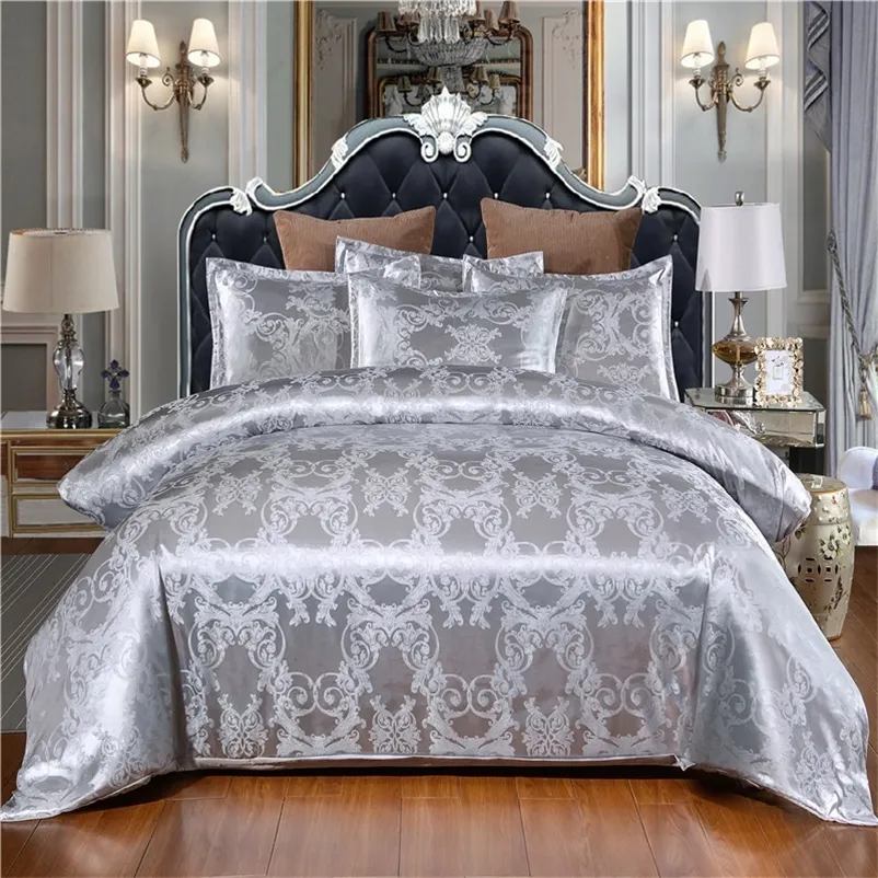 White Color Bed Linen Satin Silk Luxury Quilt Cover Sets Jacquard ropa de cama King Size Bedding Set Luxury Queen Bed Set 201021