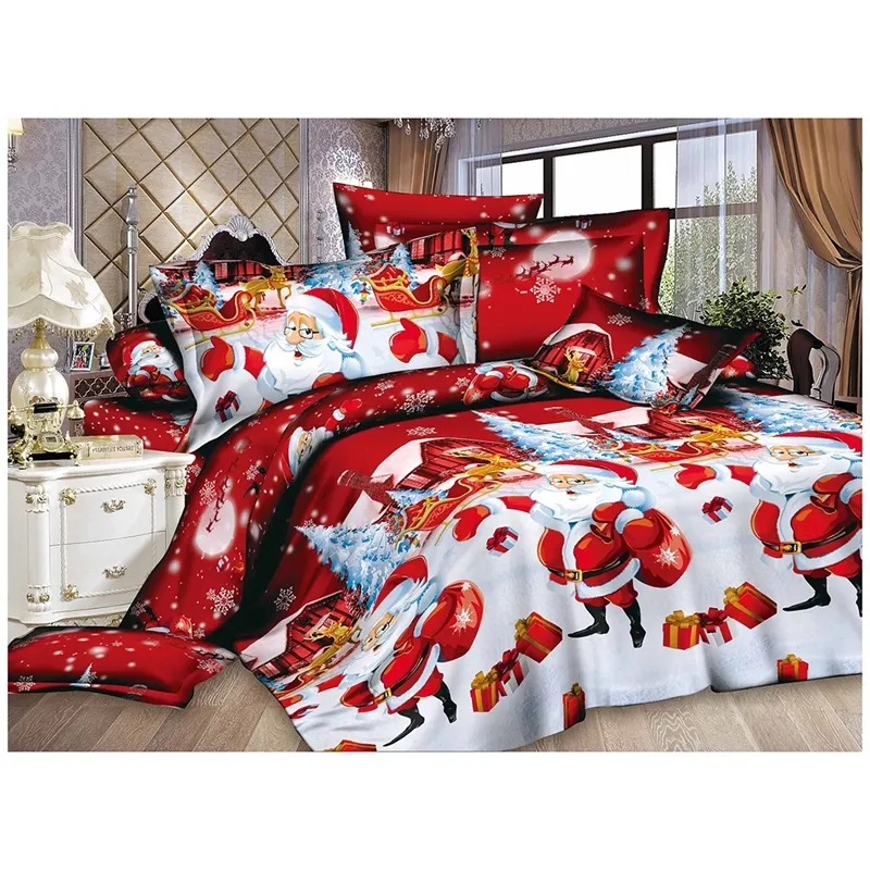 Noel ev tekstili pamuk yatak örtüsü yüksek kaliteli 4 adet yatak seti (renk: kırmızı) C1018
