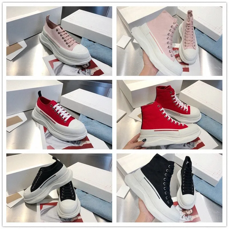 2023 Luxury Designer Boots Fashion Tread Slick Canvas Sneaker Arrivals Platform Shoes High Triple Black White Royal Pale Pink Red Women Casual Chaussures