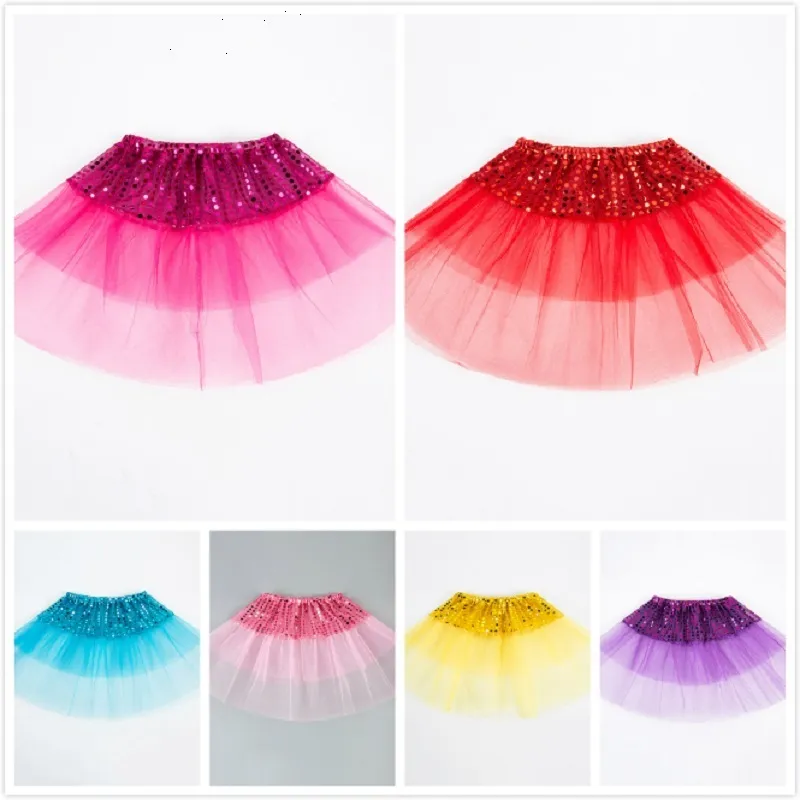DHL Kids Girls Party Bling Paillin Princess Skirts Children Girl Shine Tulle Ballet Dancewear Kids Korte Cake Dance Rok