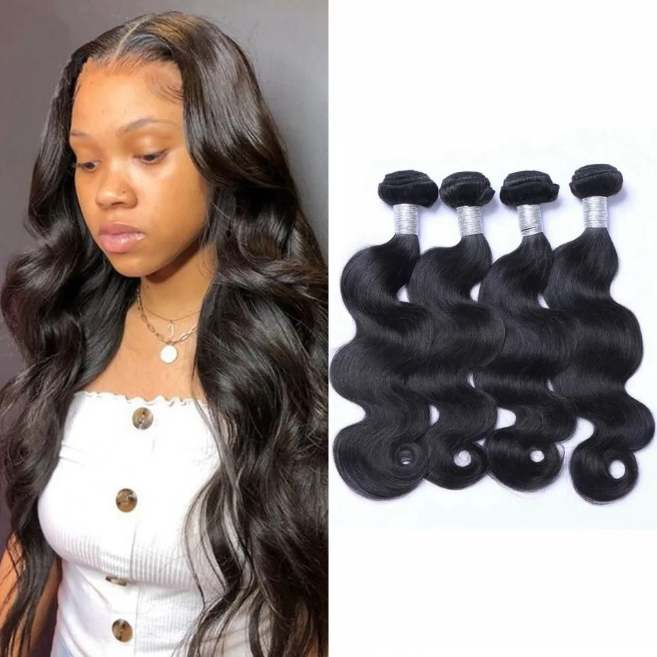 Malaysian Hair Weave Bundles Body Wave Non Remy Natural Color Double Drawn Human Hair Weft