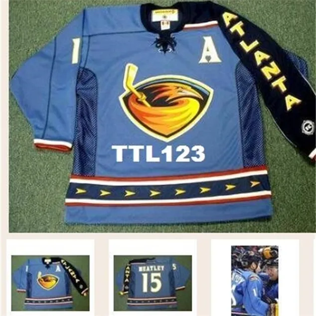 フル刺繍＃15 Dany Heatley Atlanta Thrashers 2003ホッケージャージー名前番号を追加