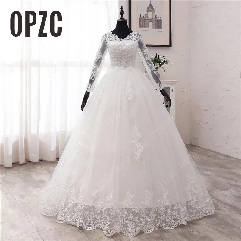 Nouveau printemps dentelle appliques robes de mariée à manches longues Vestidos De Novia 2021 blanc col en v princesse mariée robes de mariée grande taille