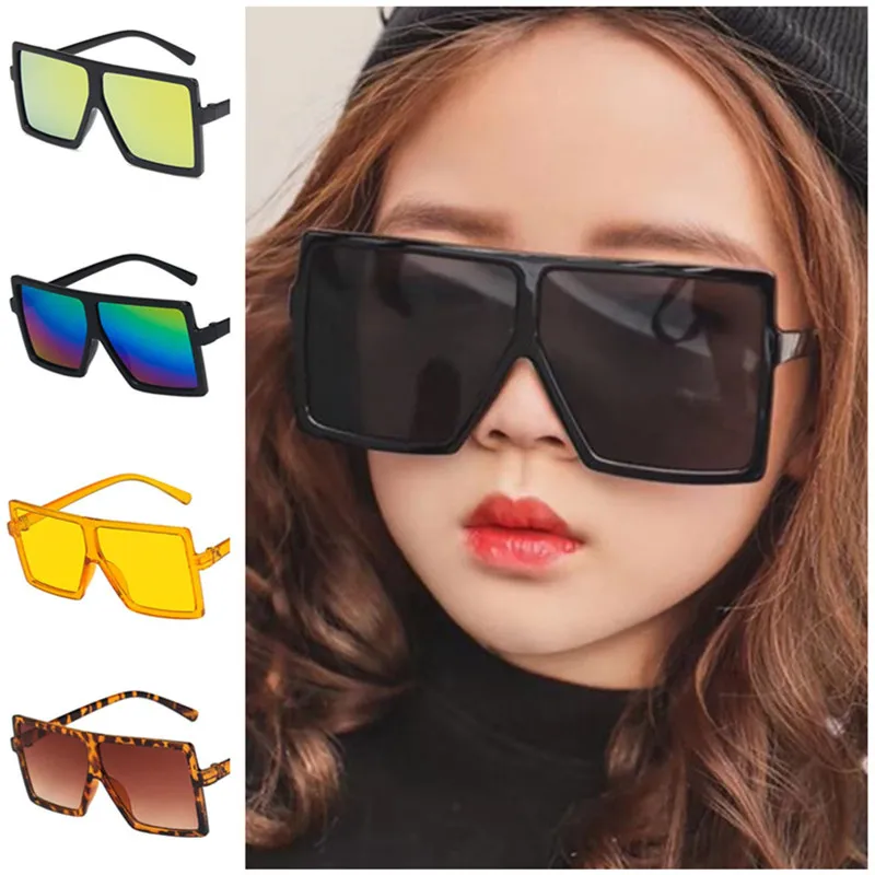 Fashion Children Sunglasses Square Sun Glasses Kids Oversize Frame Eyeglasses Anti-UV Spectacles Color Film Ornamental Adumbral A++