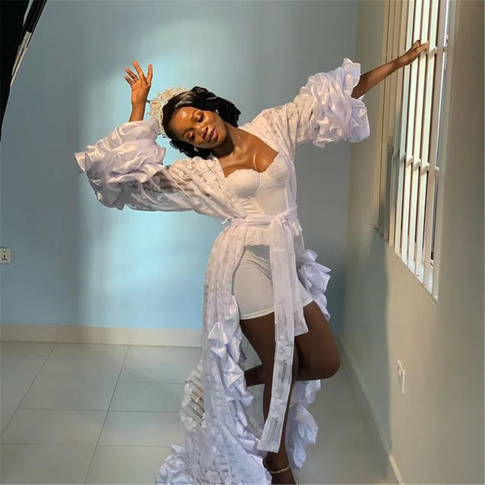 White Silk Satin Bridal Floor Length Bathrobe With Sheer Tiered Ruffles Sexy Wedding Outfit For Women From Greatvip 62.07 DHgate.Com
