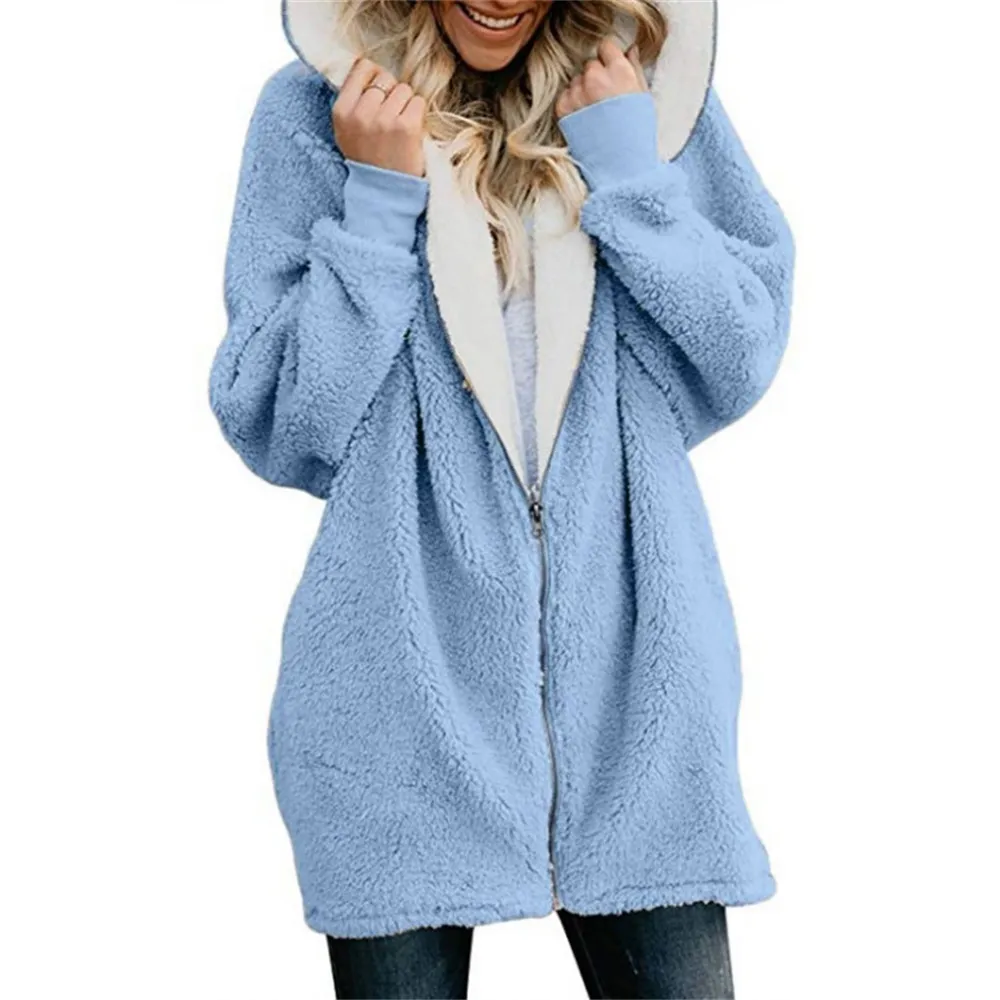 Womens Fleece Jacket Plus Size Hooded Sherpa Jacket Winter Warm Soft Teddy  Bear Coat Zip Up Hooded Sweatshirt S-5XL