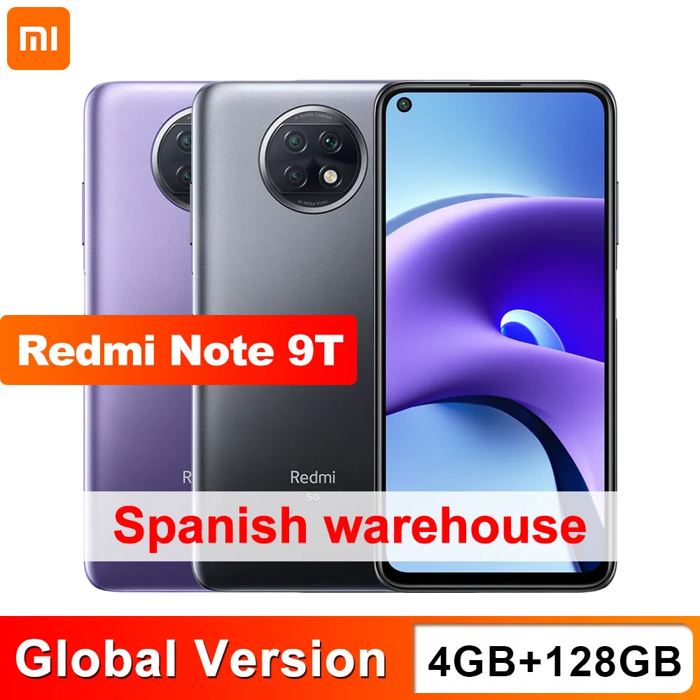 En stock Versión global Xiaomi Redmi Note 9T 4GB 128GB NFC Smartphone con tarjetas SIM DUAL 5G, 5000mAh