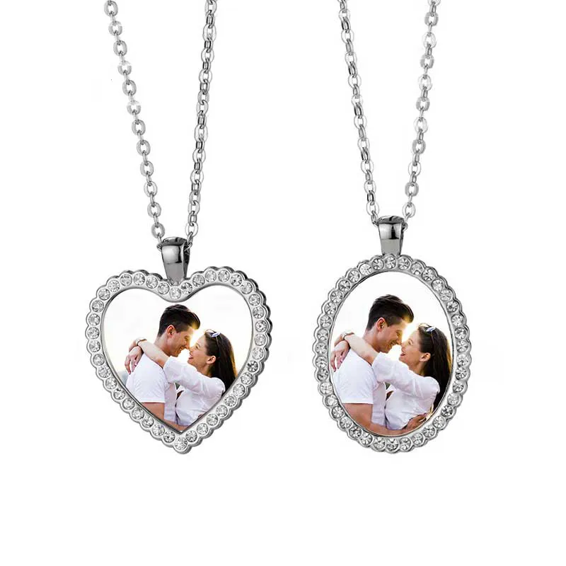 Sublimation Couple Necklace Favor Blank DIY Diamond Necklaces Heart-shaped Jewelry Pendant Romantic Valentine's Day Gift