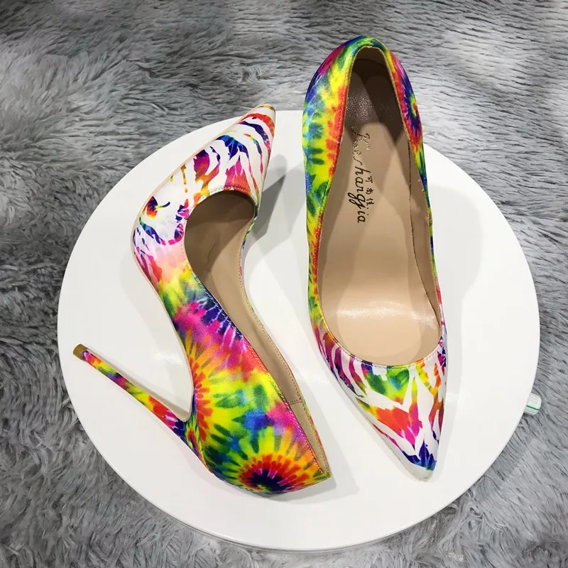 free fashion women multi color printed pointy toe stiletto stripper heels shoes bridal wedding shoes 12cm 10cm 8cm casual designer