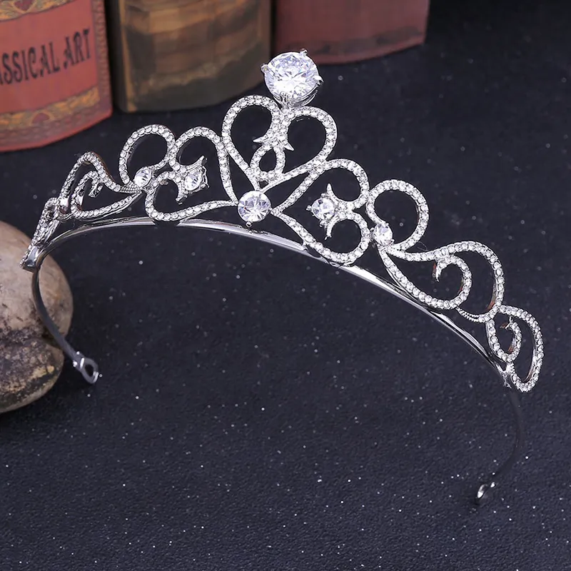 Korean Exquisite Tiara Crown Full Cubic Zircon Heart Design Headdress Princess Bridal Wedding Hair Accessories Hairwear Jewelry J0121