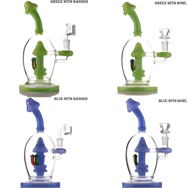 Narguilés aux champignons Pipes en verre de couleur pourpre et vert 8,5 pouces de haut Recycler Dab Rigs Bongs d'eau avec bol de 14 mm