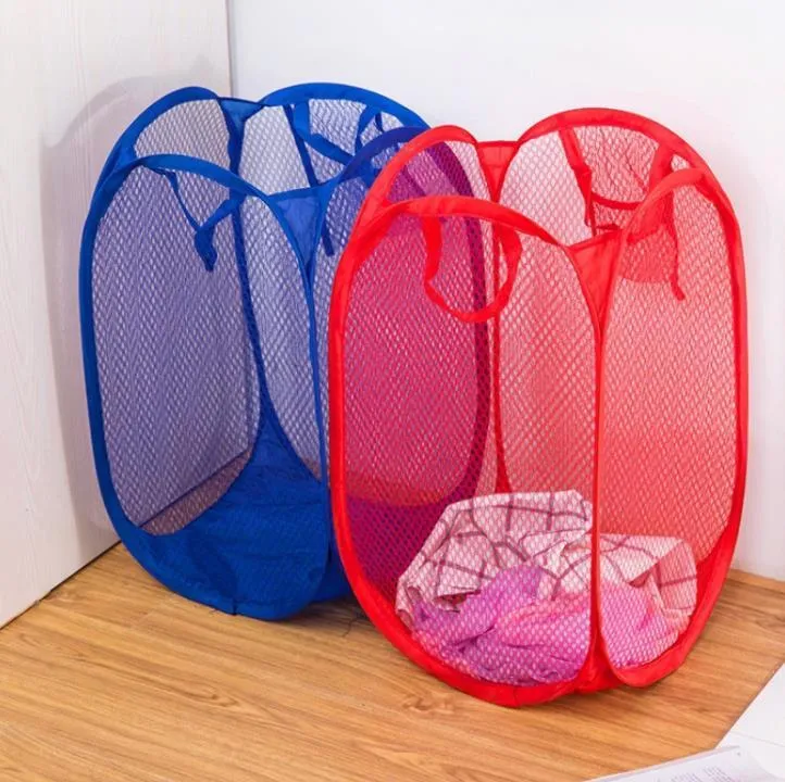 Laundry Products Mesh Fabric Foldable  Up Dirty Clothes Washing Laundry Basket Hamper Bag Bin Hamper-Storage bags SN3293