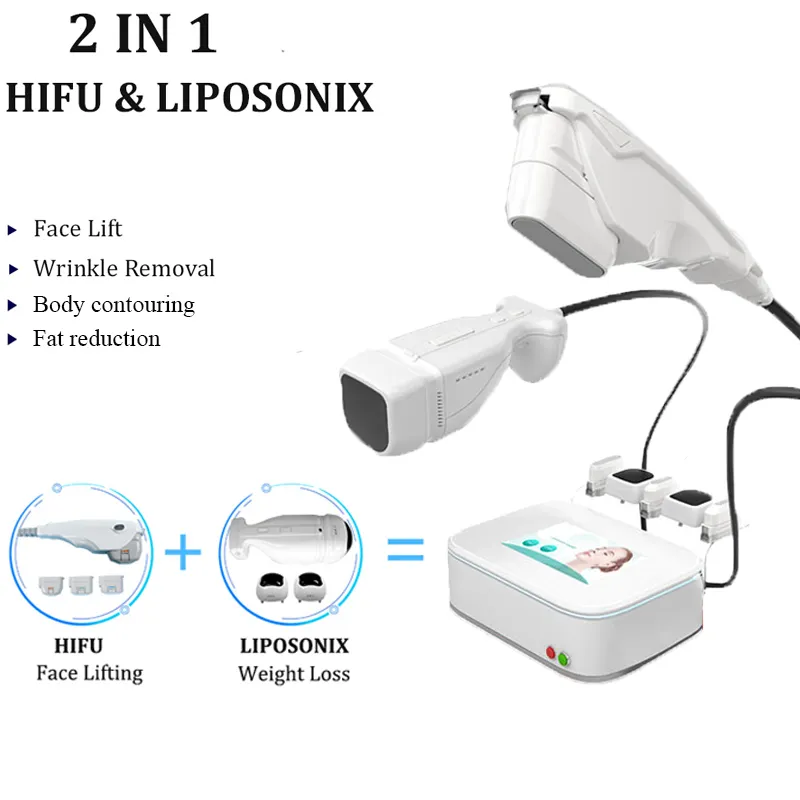 Minceur équipement de salon hifu machine à ultrasons liposonix dispositif de forme du corps à ultrasons équipement de resserrement de la peau 2 poignées