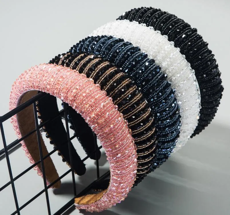 New Women's  Rhinestone Sponge Embellished Padded Headband Girl Handmade beaded Hairband Jewelled Hair Accessories