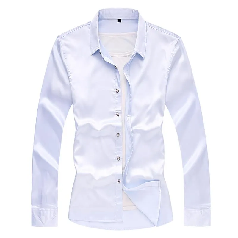 Chemises habillées pour hommes Hommes Regular Fit Chemise de smoking à manches longues Poplin Mariage Or Argent Blanc Taille américaine S-2XL