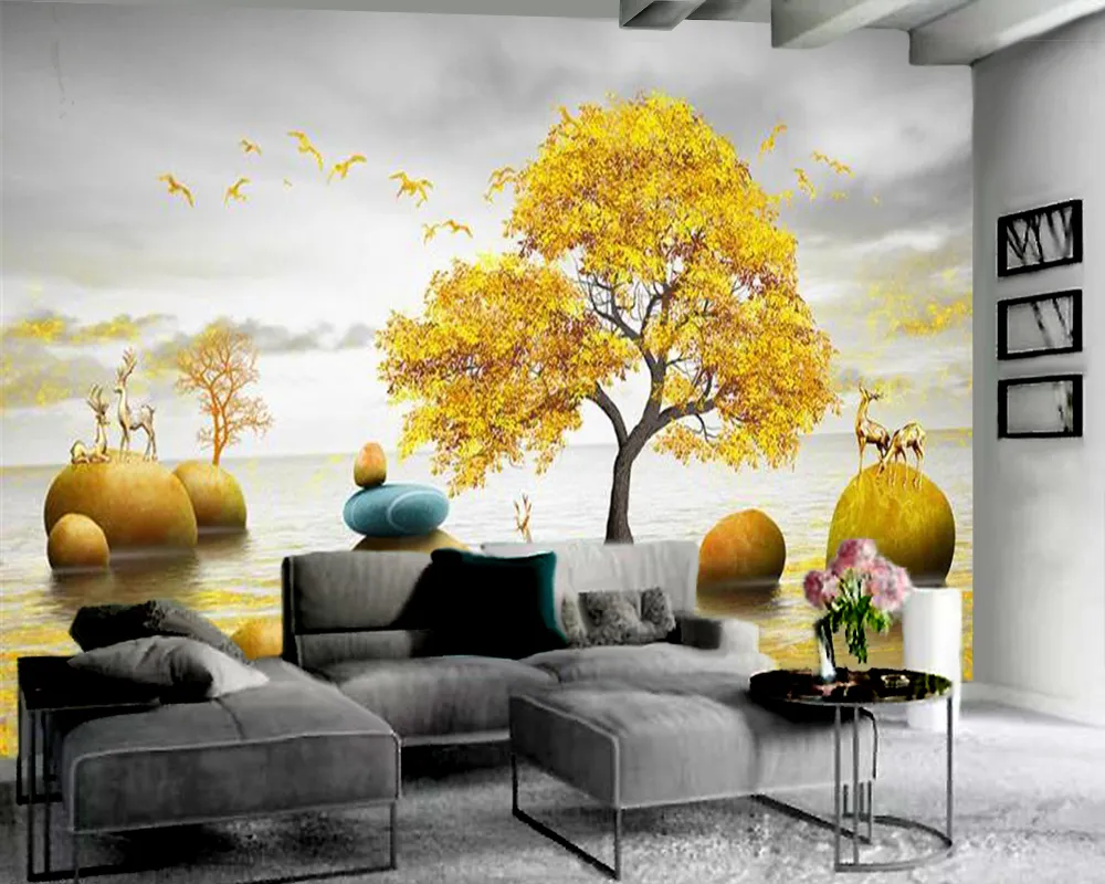 Vivendo 3D papel de parede dourado fortuna árvore suzuka 3d wallpaper premium interior interior decoração moderna mural papel de parede 3d