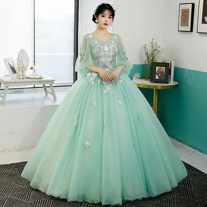 emerald green fairy dress Green Fairy Beautiful Long Unique New Design Elegant Lace Up Back Char –  SposaBridal main image 1