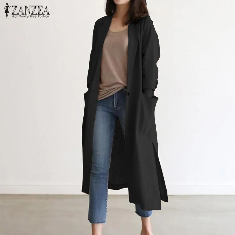 Moda Jaquetas finas Zanzea Mulheres Mulheres Laple Decote Manga Longa Cardigan Casual Outwear Sólido Elegante Elegante Casaco de Linho T200828