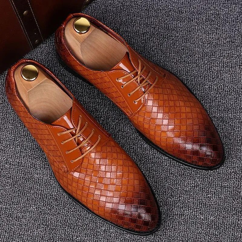 Formal Leather Shoes Men Dress Business Shoes Male Geometric Red Oxfords Party Wedding Casual Men's Flats Chaussure Homme55