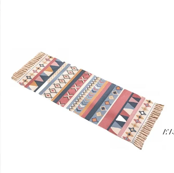 Kitchen Runner Rug Carpet Geometric Sink Rug with Tassels Cotton Woven Soft Indoor Mat Hallways Machine Washable Carpet for Laundry JJA12476