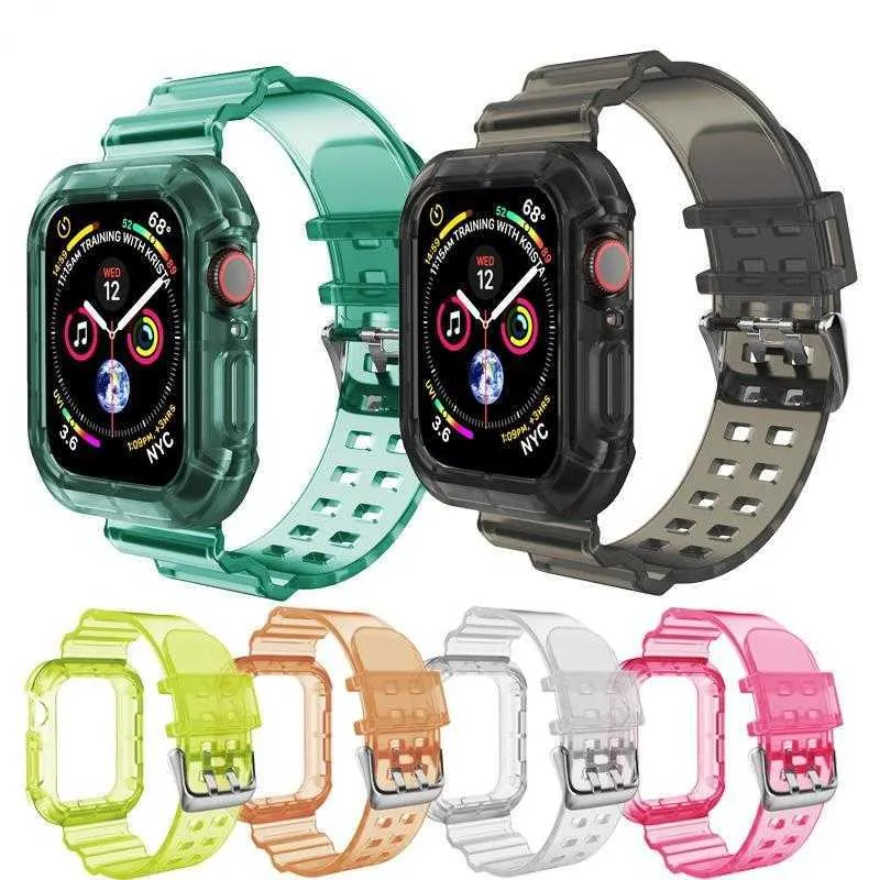 Sportklocka Mode Enfärgad silikonarmband för Apple watch 7 6 5 4 3 2 1 SE SilikonTransparent godis Lämplig rem för Iwatch