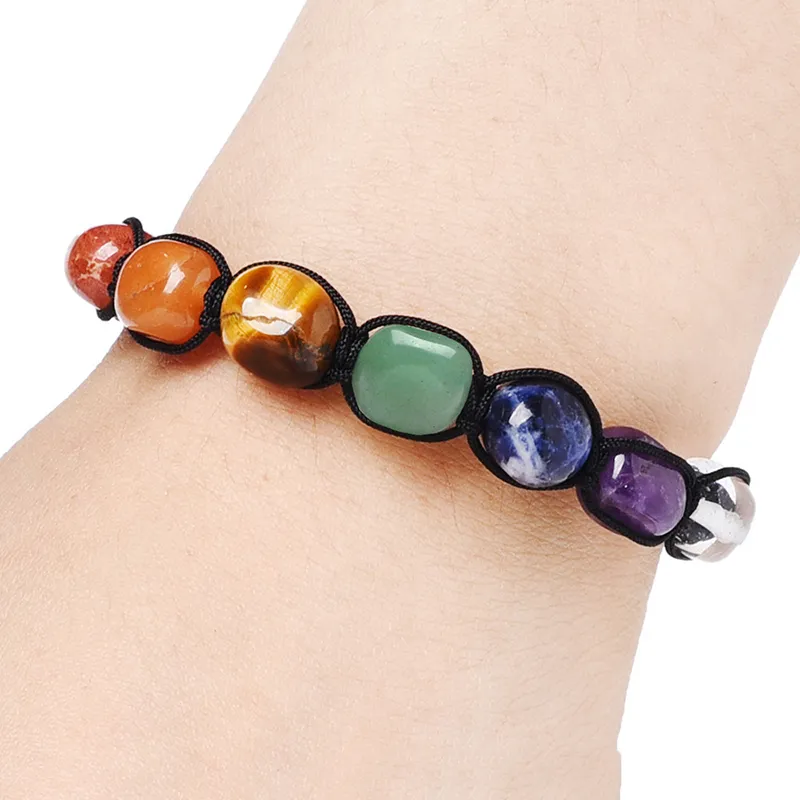 Natural Crystal Stone Bracelet Strands Color Chakra Stones Fashion Braided Bracelets Palm Reiki Healing Yoga Power Gem