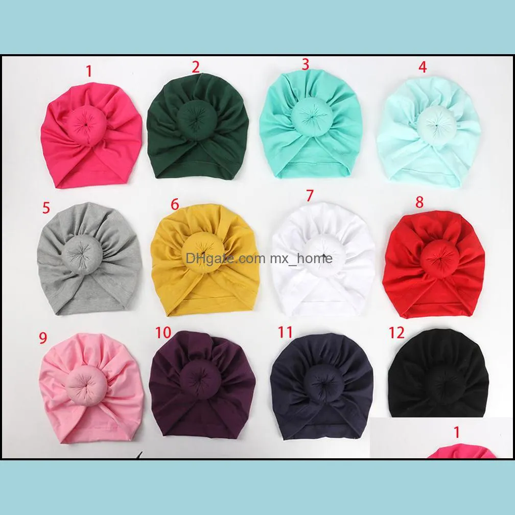 12 colors Caps Cute Infant Toddler Unisex Ball Knot Indian Turban Kids Spring Autumn Cap Baby Donut Hat Solid Color Cotton Hairband