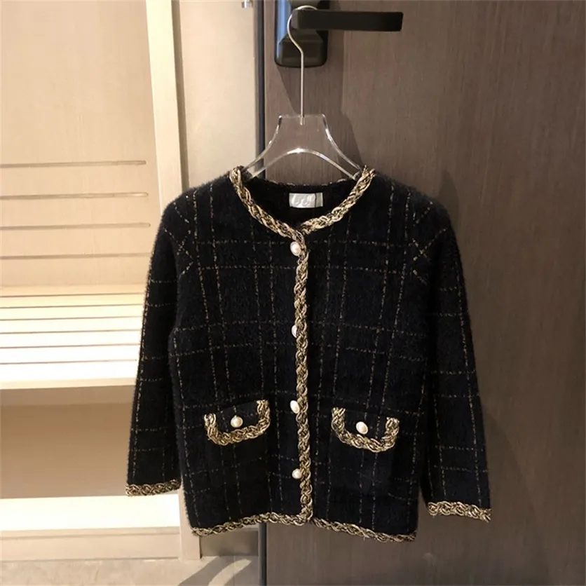Warehouse clothing autumn and winter mink small fragrance round neck knitted cardigan female fashion celebrity long sleeve coat Sale online_3JFD