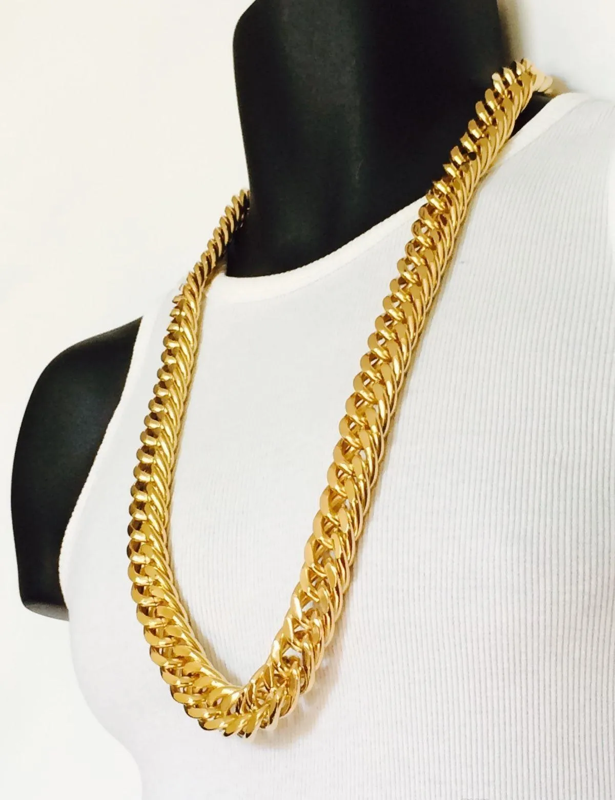 mens  cuban link curb chain 14k real yellow solid gold gf hip hop 11mm thick chain jayz epacket shipping