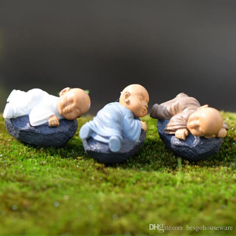 Kung Fu Cartoon Monk Figurines Mini Monk Ornaments Terrarium Decoration Moss Succulent Micro Landscape Resin Monk Crafts Kids Toy BH2351 ZX