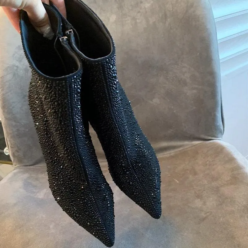 High heeled boots winter slim high heels women's 100% leather high heel diamond rc20fw autumn winter new style