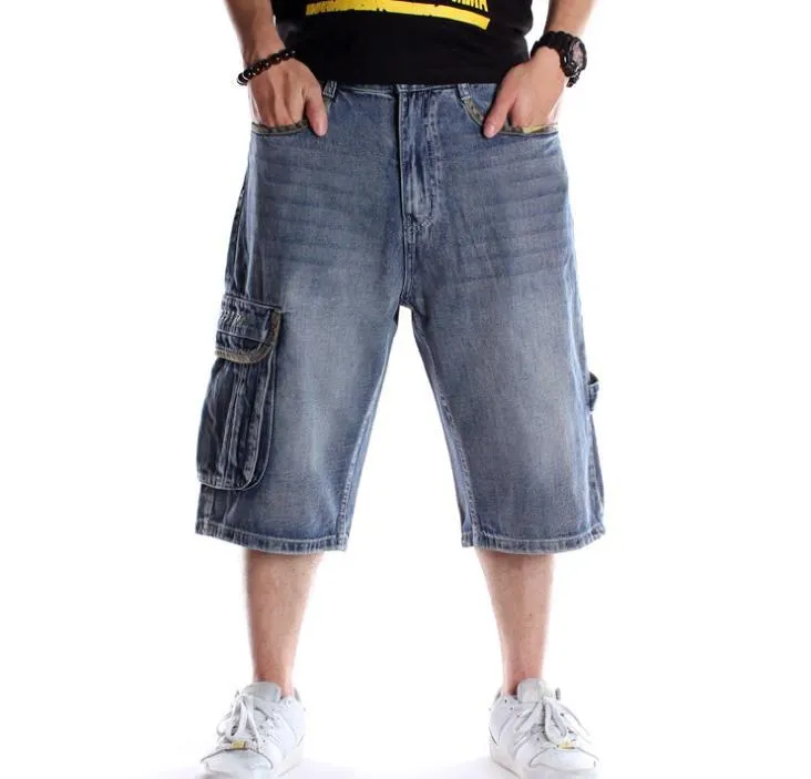 Zomer Mannen Shorts Jeans Hip Hop Denim Boardshorts Amerikaanse Mode Broek Losse Baggy Katoen Heren Broek Bodems Big Size 46249F