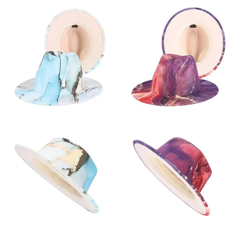 Tie Dye Fedora Sombreros Mujeres Hombres Fedoras Hombre Jazz Panamá Gorras Mujer Gorra de ala ancha Hombre Mujer Primavera Otoño Moda Protección solar Sombrero de fieltro al por mayor 2022