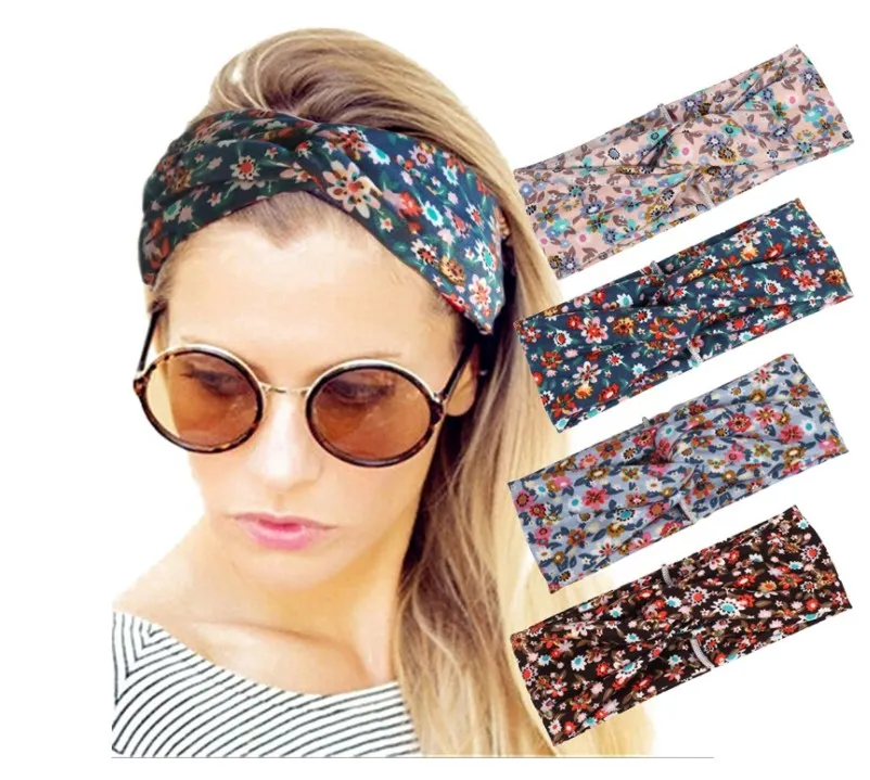 Femmes Bandeau Boho Floral Style Criss Cross Head Wrap Hair Band