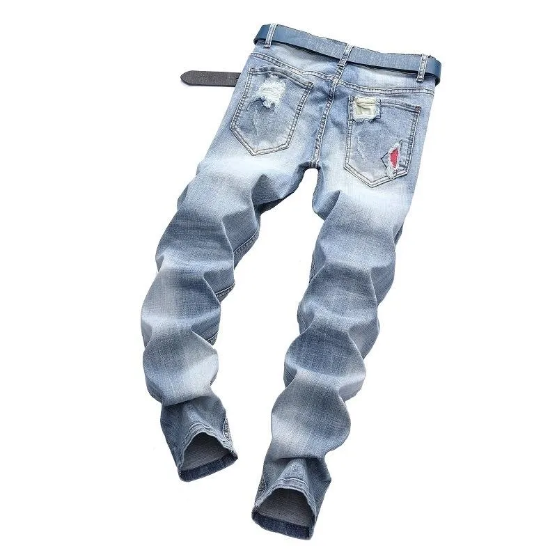 Jeans Vintage Hombre Ropa Hiphop Streetwear Blanco desgastado Medio Bigote Efecto Casual Alta moda Pants2396