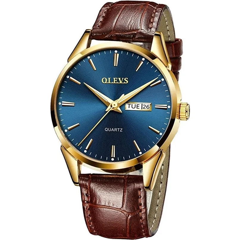 Olevs Men Watche Top Brand Luxury Fashion Bussness 통기성 가죽 Luminous Hand Quartz Wristwatch 선물 220225