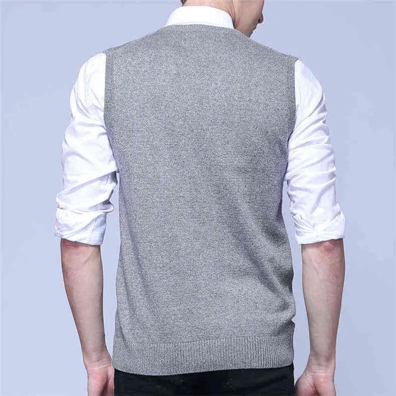 4Colors Men Sleeveless Sweater Vest Autumn Spring 100% Cotton Knitted Vest Sweater Basic Male Classic V neck Tops 2018 New M-3XL-07