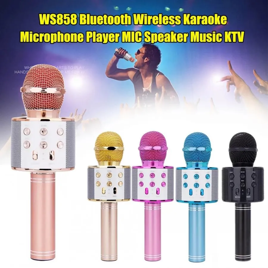 WS 858 Mobile Phone Karaoke Microphone Audio Treasure Live Bluetooth Wireless Condenser Microphone With Retail Box