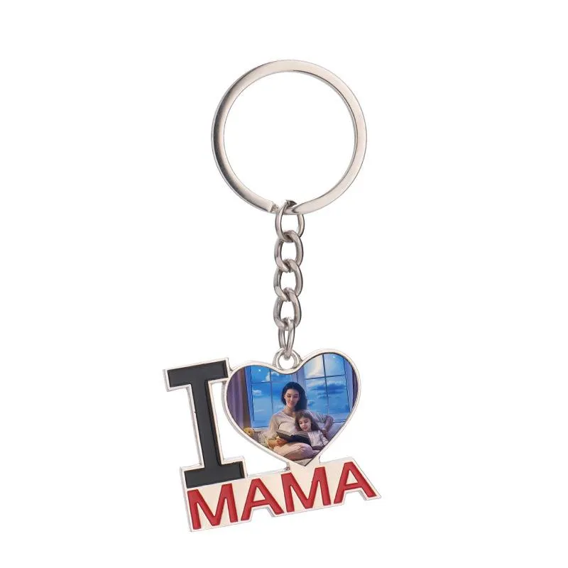 Heat Transfer Keychain Pendant Sublimation Blank I LOVE MAMA DIY Keychain Creative Heart Shaped Key Chain Mother`s Day Gift Keyring