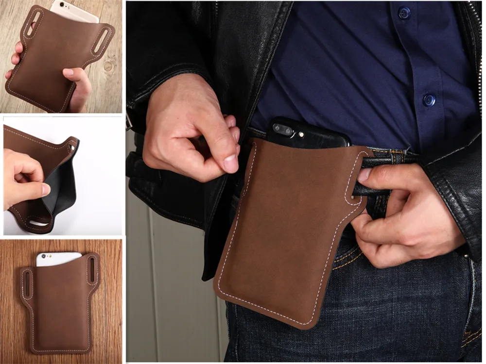 Atualizar New Men Couro Vintage pacote de cintura Saco Clip de cinto de telefone estojo de viagem Caminhadas celular Mobile Phone Caso Belt Pouch Bolsa