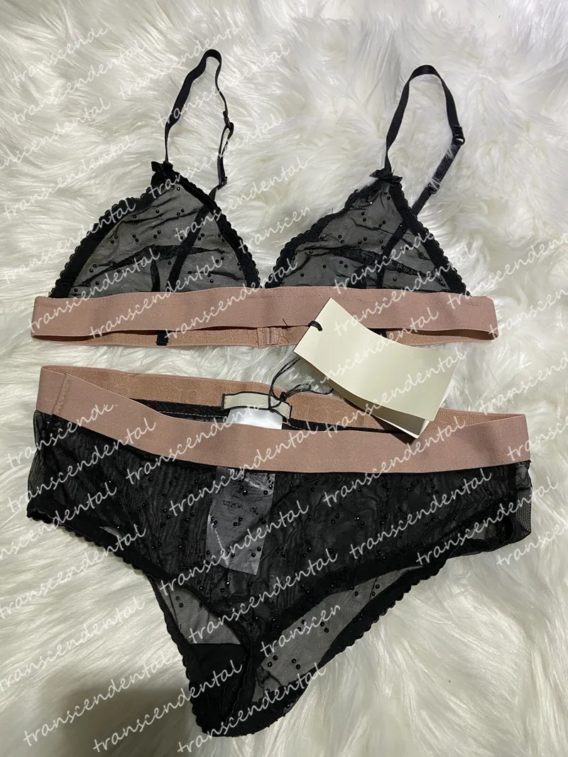Lettre diamant Lingerie Bikini ensemble noir Tulle maillot de bain femmes cristaux maillots de bain Sexy Biquini 2021 Mujer maillot de bain