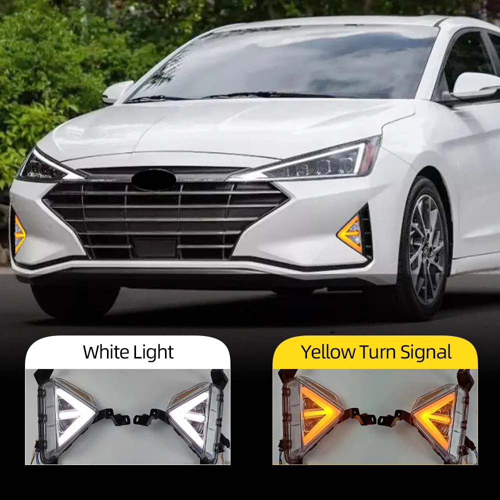 1 Ange LED-dimma för HYUNDAI ELANTRA 2019 2020 DRL Dagtid Löpningsljus med gul sväng Signal Light Foglight