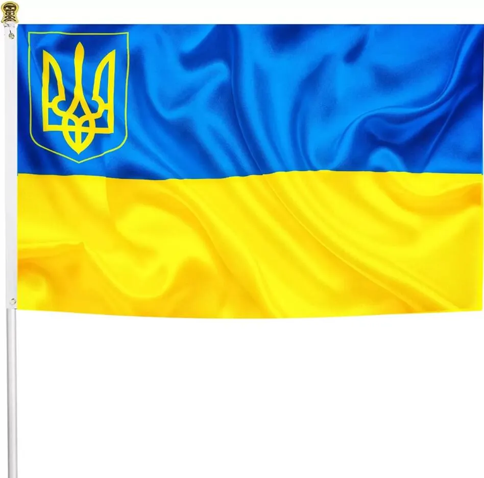 DHL Ukraine Drapeau 0,9 x 1,5 m, support avec Ukraine avec œillets en laiton Ukraine-Drapeaux nationaux pour décoration intérieure extérieure BES121