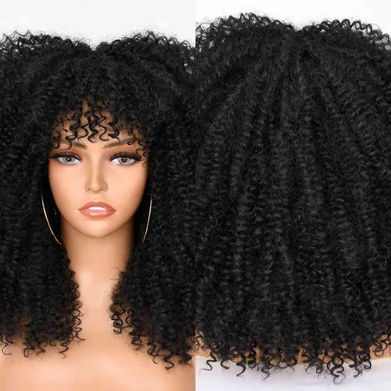 Saç Sentetik Peruk Cosplay 16''Short Saç Afro Kinky Kıvırcık Peruk Siyah Kadınlar Için Patlama Cosplay Lolita Sentetik Doğal Tutkalsız Kahverengi Karışık Sarışın Peruk 220225