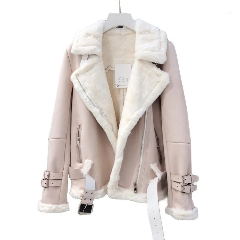 Giacca invernale da donna in pelle scamosciata moda addensare caldo cappotto in pelle da motociclista donna cappotti larghi corti streetwear